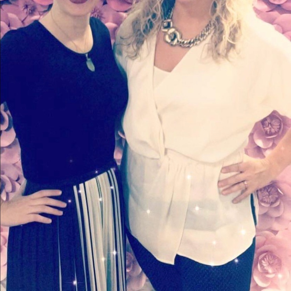 Zara White Silk Blouse w/Rose Gold detail